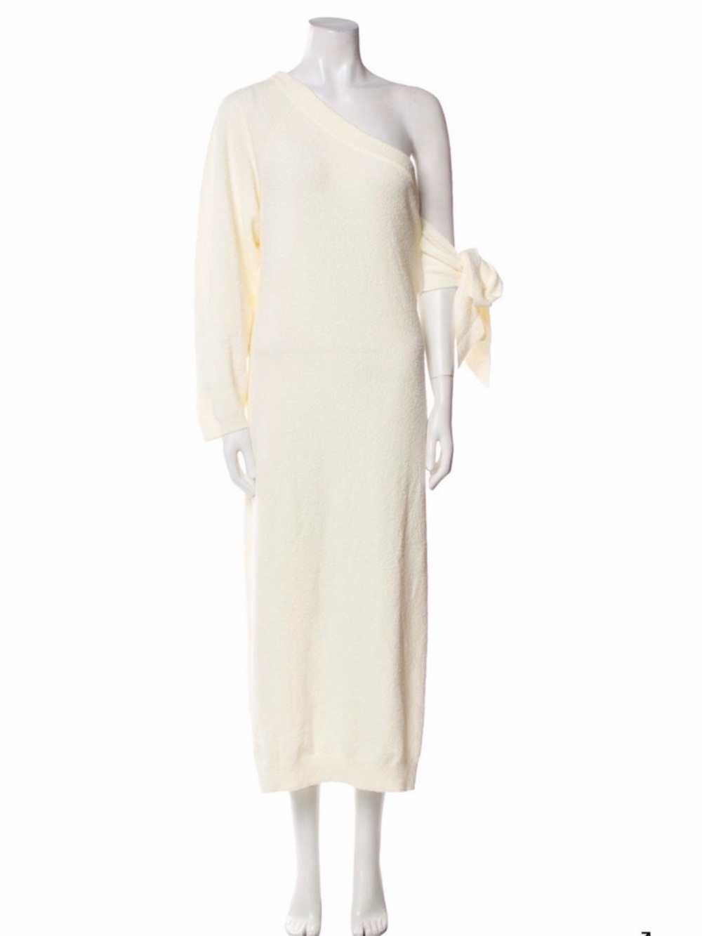 Nanushka Cream One-Shoulder Tie-Sleeve Knit Dress